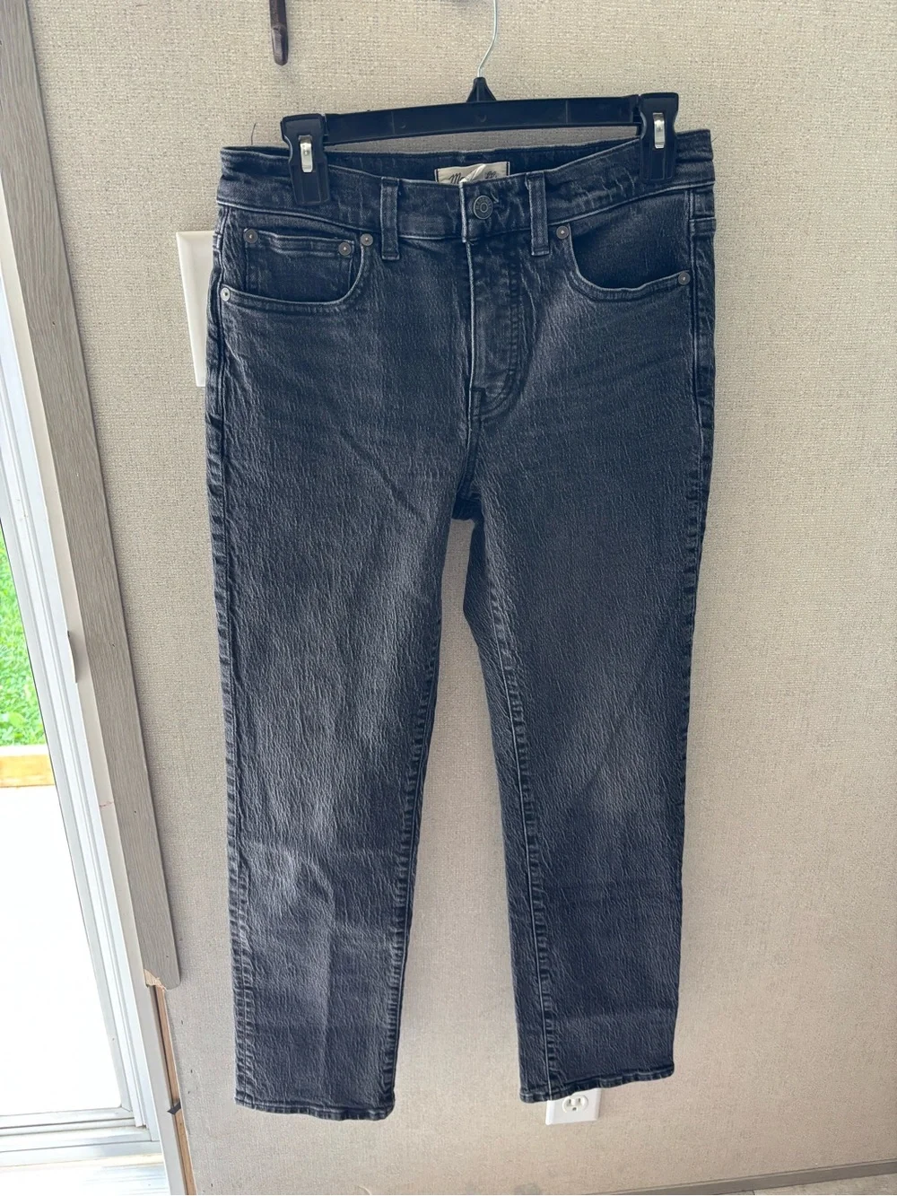 Madewell Mid-Rise '90s Straight Jeans Black Acid Marbled Wash Size 27 Cotton